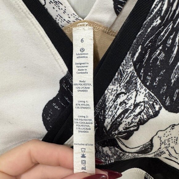 Lululemon Womens White Black Floral Mesh Lined Pullover Tank‎ Top Size 6 - Picture 5 of 10